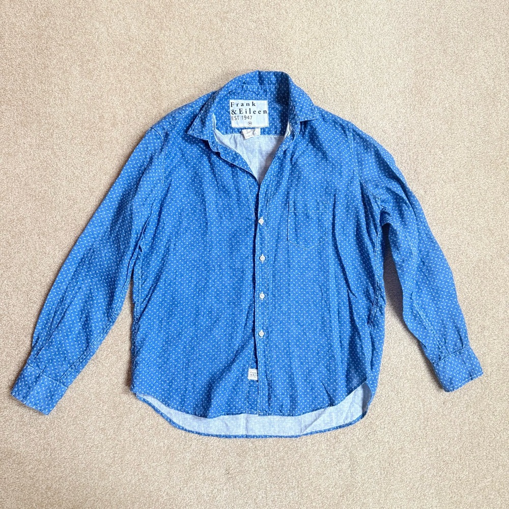 Frank & Eileen Linen Eileen Button Down Shirt Blue XS - Picture 2 of 6